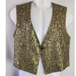 Vtg Lana Lee 90's Boho Retro Gold & Black Brocade Sleeveless Vest Women's Size 8
